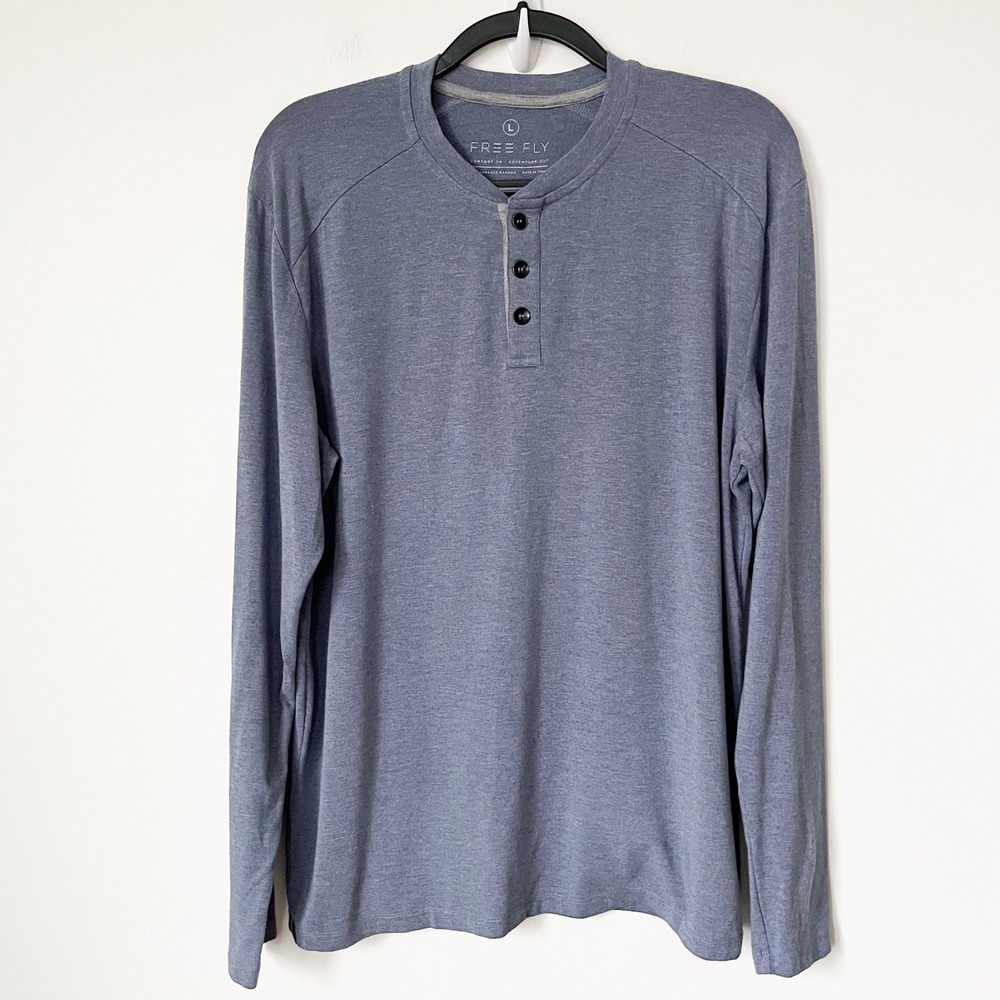 Free Fly Long Sleeve Bamboo Henley Shirt Mens Large Blue